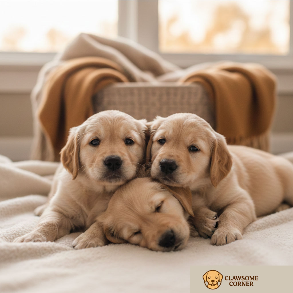 Golden Retriever Puppies lying together